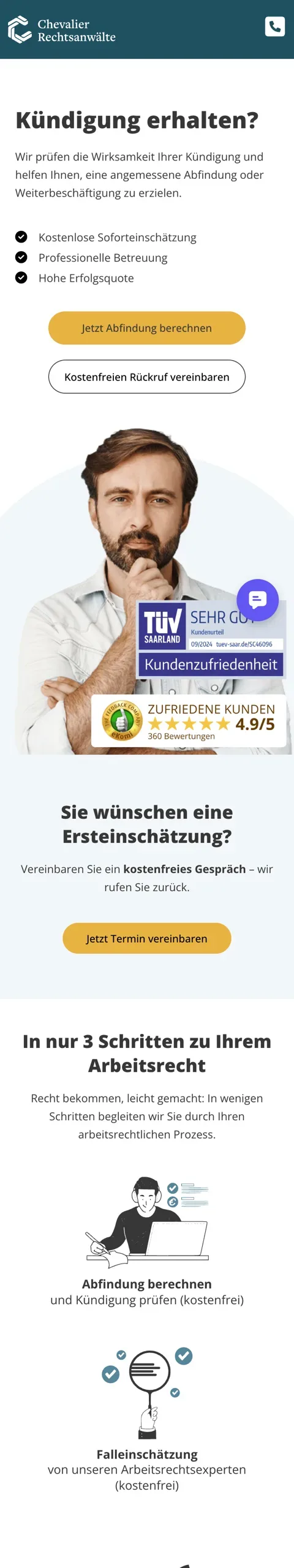 Landingpage kanzlei-chevalier.de, Handyansicht, Stand 6. Oktober 2026