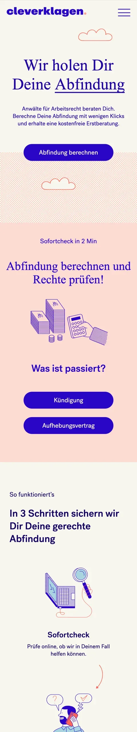 Landingpage cleverklagen.de, Handyansicht, Stand 6. Oktober 2026